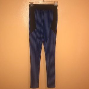 Black & Blue Striped High Waist Skinny Pants
